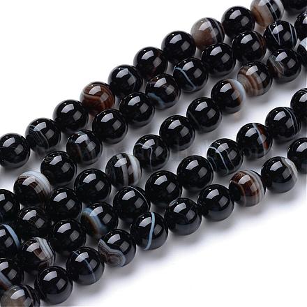 Chapelets de perles en agate rayée naturelle/agate à bandes G-R412-19-12mm-1