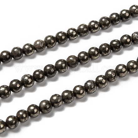 Chapelets de perles de pyrite naturelle  X-G-L031-4mm-01-1