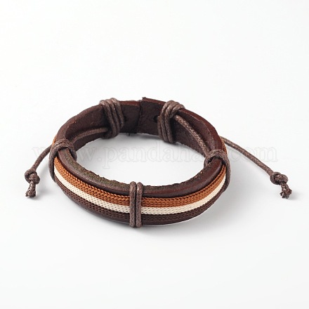 Adjustable Unisex Cowhide Cord Bracelets BJEW-L544-15A-1