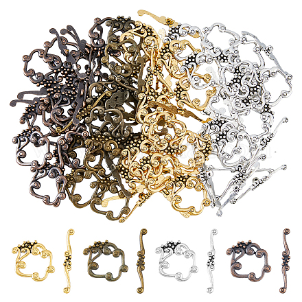 DICOSMETIC 48Pcs 4 Colors Alloy Flower Toggle Clasps FIND-DC0004-35-1