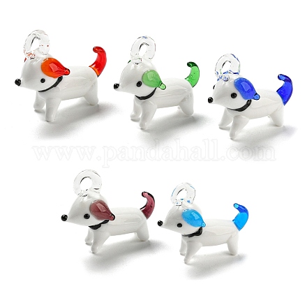 手作りランプワーク子犬ペンダント  漫画の犬  カラフル  34x30mm X-LAMP-X262-M-1