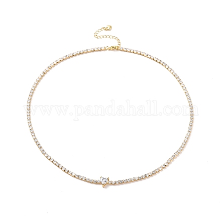 Halskette mit Herzanhänger aus klarem Zirkonia und Tennisketten NJEW-E042-02G-1