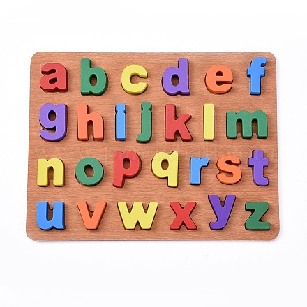 木製の子供のdiyのビルディングブロック  学習と教育のためのおもちゃ  アルファベット  ミックスカラー  30x23x1.5cm  26個/セット X-DIY-L018-20-1