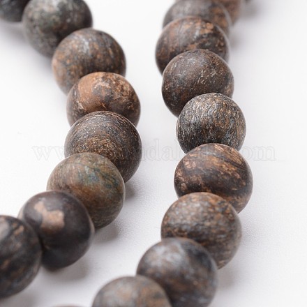 Frosted Round Natural Bronzite Bead Strands G-J346-10-6mm-1