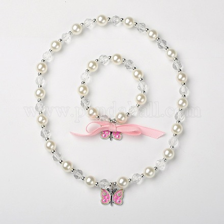Ensembles émail alliage papillon de bijoux pour enfants: bracelets et colliers SJEW-JS00750-1