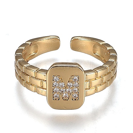 Brass Micro Pave Clear Cubic Zirconia Cuff Rings RJEW-H538-02G-M-1