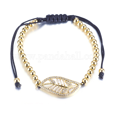Adjustable Eco-Friendly Brass Braided Beaded Bracelets BJEW-F282-18G-RS-1