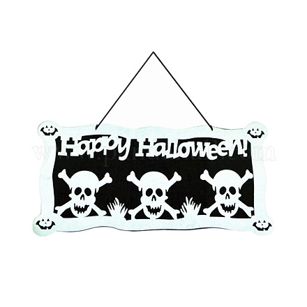 布吊りペンダントの装飾  ハロウィンパーティー用  海賊の頭蓋骨  ブラック＆ホワイト  220x480mm SKUL-PW0002-068B-1
