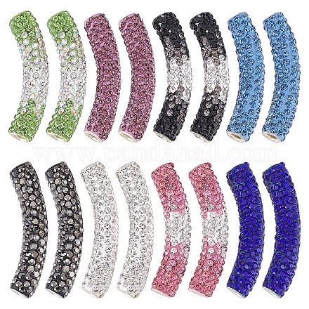 SUNNYCLUE 1 Box 16Pcs 8 Color Rhinestone Tube Beads Curved Beads Bead Tube Spacer Beads Crystal Loose Beads for Jewelry Making Charms Women Adults DIY Earring Necklace Bracelet Crafts RB-SC0001-07-1