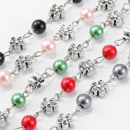 Handmade Round Glass Pearl Beads Chains for Necklaces Bracelets Making AJEW-JB00073-1