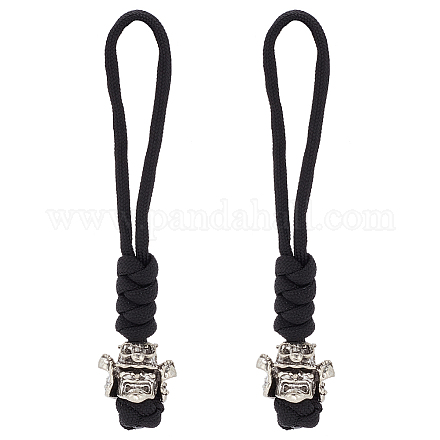 2pcs Knife Lanyards with Alloy Samurai Head Beads Charms Paracord Lanyard Tactical Lanyard Braided Clip Lanyard Strap EDC Accessories for Knife Buckle Travel Car Keychain Backpack Camping HJEW-WH0043-64AS-1