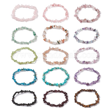 Braccialetti elasticizzati da donna con perline e scaglie di pietre preziose miste naturali e sintetiche BJEW-JB10046-1