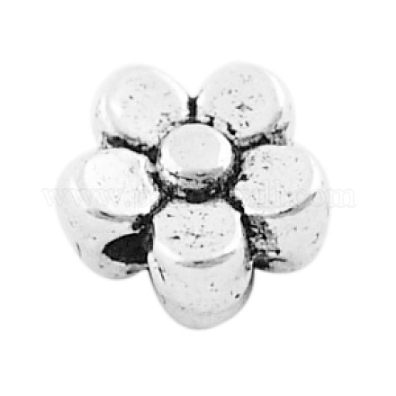 チベットの銀合金ビーズ  鉛フリー＆カドミウムフリー＆ニッケルフリー  銀色のメッキ  花  約5.5mm長  5.5 mm幅  厚さ3mm  穴：1mm X-K08TT022-1