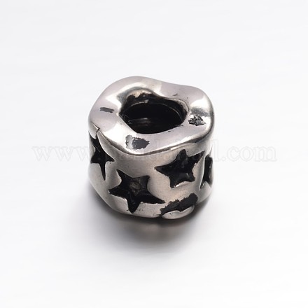 Wave Column with Star 304 Stainless Steel Large Hole European Beads STAS-N064-38-1