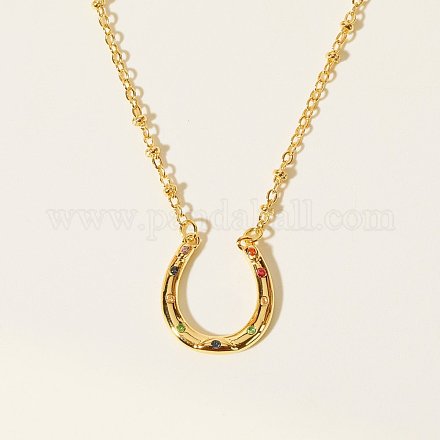 Colorful Cubic Zirconia Arch Pendant Necklace with Brass Satellite Chains for Women NJEW-Z018-01G-1