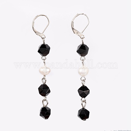Natural Black Agate Leverback Earrings EJEW-JE02822-04-1