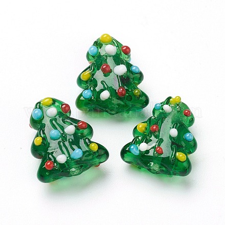 手作りランプワークビーズ  クリスマスツリー  バンピー  グリーン  17~18x14.5~15x7.5~8mm  穴：2mm  約20個/連  13.78''（35センチメートル） LAMP-J092-06-1