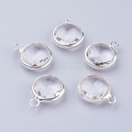 Silver Color Plated Brass Glass Flat Round Charms GLAA-M003-A-21S-1