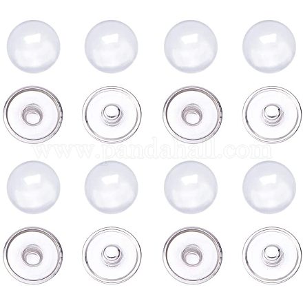 PandaHall 20 Sets Snap Button Making Brass Snap Buttons with Clear Glass Cabochons BUTT-PH0004-08P-1