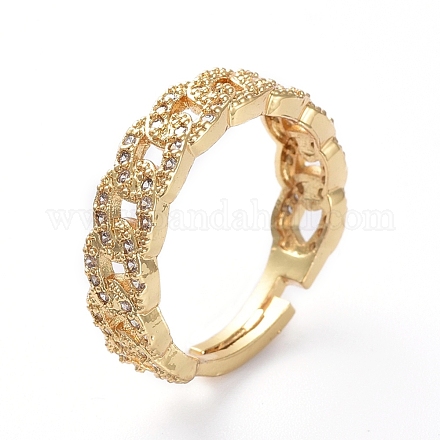 調節可能な真鍮の指指輪  マイクロパヴェキュービックジルコニア付き  カーブチェーン形状  ゴールドカラー  サイズ7  17.1mm RJEW-G096-22G-1