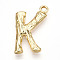 304 Stainless Steel Pendants, Letter Charms, Letter K, 20x13x3mm, Hole: 1.6mm