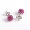 Polymer Clay Rhinestone Ball Stud Earrings, with Steel Pins, Rose, 8~9mm, Pin: 0.8mm