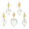 5Pcs Glass & Acrylic & Brass Pendants, with 304 Stainless Steel Findings, Mixed Shapes with Star, Golden, 24~26x9.5~13.5x9~13.5mm, Hole: 1.6mm, 5pcs/set