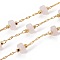 Handmade Natural Rose Quartz Beaded Chains, with Brass Chains, with Spool, Long-Lasting Plated, Soldered, Golden, 5.5~6mm, Llink: 5.5~6x4~4.5mm and 2x1x0.2mm, about 32.8 Feet(10m)/roll