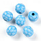 Easter Theme Printed Wood Beads, Round, Light Sky Blue, 14.5~15x15.5~16.5mm, Hole: 4~4.5mm