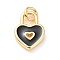 Brass Enamel Pendants, Cadmium Free & Lead Free, Long-Lasting Plated, Heart Lock, Real 18K Gold Plated, Black, 13x9x1.5mm, Hole: 4.5mm