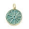 Rack Plating Brass Enamel Pendants, with Jump Ring, Long-Lasting Plated, Cadmium Free & Lead Free, Lemon Slices Charm, Real 18K Gold Plated, Dark Cyan, 17x14.5x2mm, Hole: 3mm