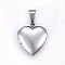 Tarnish Resistant 316 Stainless Steel Locket Pendants, Heart, Stainless Steel Color, 22x19.5x5.5mm, Hole: 9x5mm, Inner Sze: 14x11mm