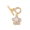 Golden Brass Micro Pave Clear Cubic Zirconia Toggle Clasps, with Glass, Star, Clear, 25mm, Bar: 15x3mm, Hole: 1.2mm, Ring: 10.5x10x2mm, Hole: 1.2mm