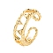 Rack Plating Brass Micro Pave Cubic Zirconia Open Cuff Rings for Women, Lead Free & Cadmium Free, Long-Lasting Plated, Real 18K Gold Plated, Triangle, Clear, Adjustable, 7mm