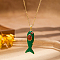 Brass Pave Cubic Zirconia Fish Shape Pendant Necklaces for Women, with Enamel, Green, 17.32 inch(44cm)