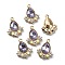Glass Rhinestone Pendants, with Light Gold Plated Zinc Alloy Findings, Teardrop Charms, Tanzanite, 20x16x5mm, Hole: 1.5mm