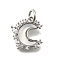 Brass Micro Pave Clear Cubic Zirconia with Glass Charms, Moon, Cadmium Free & Lead Free, Long-Lasting Plated, Rack Plating, with Jump Ring, White, 13.5x11.5x3mm, Hole: 3.5mm