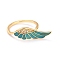 Brass Micro Pave Clear Cubic Zirconia Finger Rings, with Enamel, Wing, Golden, Teal, US Size 6 1/4(16.7mm)