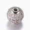 Brass Micro Pave Cubic Zirconia Beads, Round, Platinum, Plum, 8mm, Hole: 1.5mm