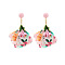 Alloy Cloth Flower Dangle Stud Earrings, Golden, with Raffia, Pink, 87x25mm