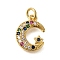 Rack Plating Brass Micro Pave Cubic Zirconia Pendants, Long-Lasting Plated, Lead Free & Cadmium Free, Real 18K Gold Plated, Moon Charms, with Jump Ring, Colorful, 14x11x2mm, Hole: 3mm