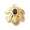 Leaf Rack Plating Brass Pendants, with Glass, Long-Lasting Plated, Lead Free & Cadmium Free, with Jump Ring, Golden, Indigo, 22x22.5x3.5mm, Hole: 3mm