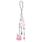 2Pcs ABS Plastic Imitation Pearl & Acrylic & Alloy Mobile Straps, Guitar, Platinum, Pink, 150mm