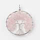 Arbre de vie rose naturelle quartz gros pendentifs G-L455-D07-1