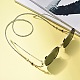 眼鏡チェーン  眼鏡用ネックストラップ  天然アクアマリンビーズと  ガラスシードビーズ  真鍮ビーズ  ステンレス鋼のロブスターの爪の留め金304つとゴム製の眼鏡ホルダー  濃いグレー  ゴールドカラー  700mm AJEW-EH00110-03-5
