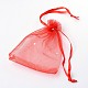 プレゼントラッピングオーガンジーバッグ巾着袋  結婚式の好意バッグ  好意バッグ  スパンコールとリボン付き  長方形  レッド  9x7cm OP077Y-8-2