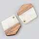 不透明な樹脂とクルミ材のペンダント  ポリゴン  フローラルホワイト  21x18.5x3mm  穴：2mm RESI-S389-033A-C04-2
