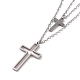 Collier double couche pendentif croix évidé en acier inoxydable avec chaînes câblées pour hommes femmes NJEW-E088-01P-1
