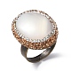 Natural Shell Oval Adjustable Ring with Rhinestone RJEW-F134-07AB-2