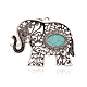 Argent antique plaqué alliage synthétique turquoise éléphants grands pendentifs PALLOY-J546A-01AS-2